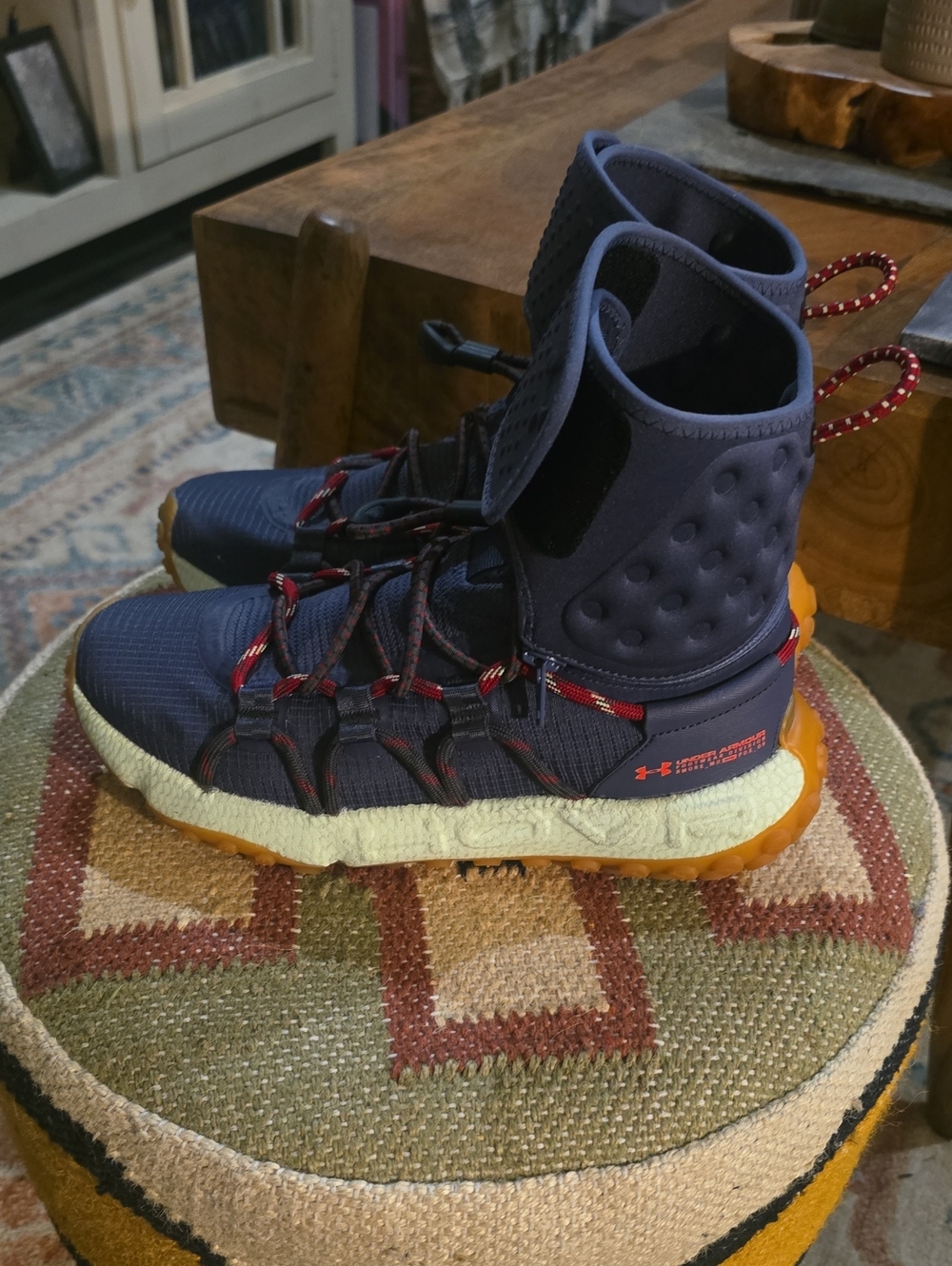 Under Armour Men's Navy High-Top Sneakers with Orange Accents